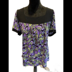 Gitano Plus Size 18-20W Top Short Sleeve Top Square Neck Purple Green  Stretch